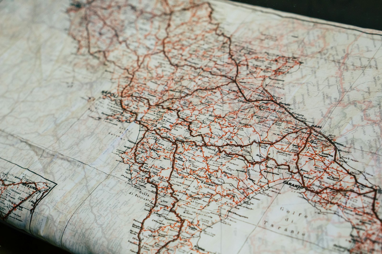 Brown and black antique map detail