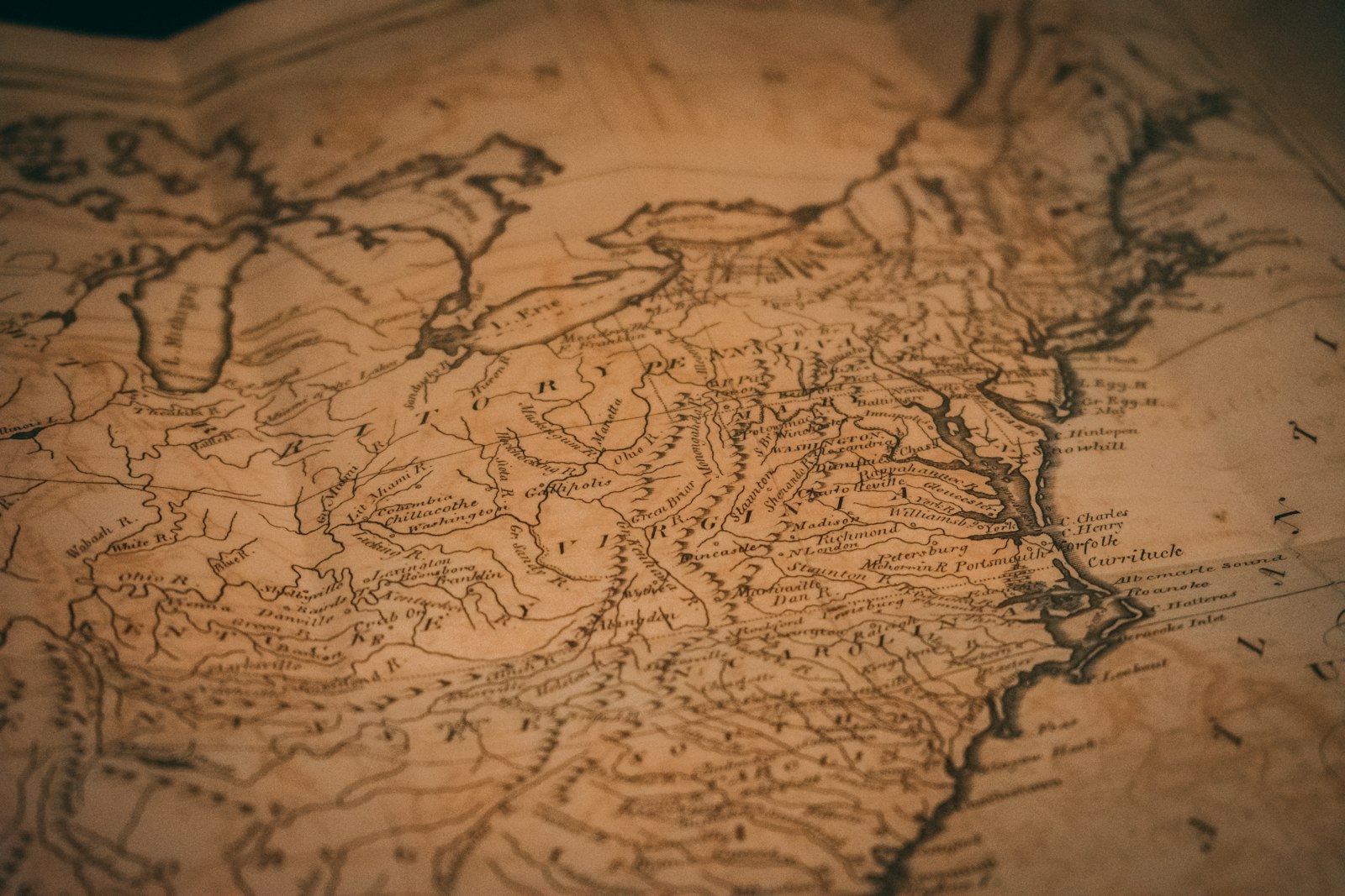 Close-up of an old printed map