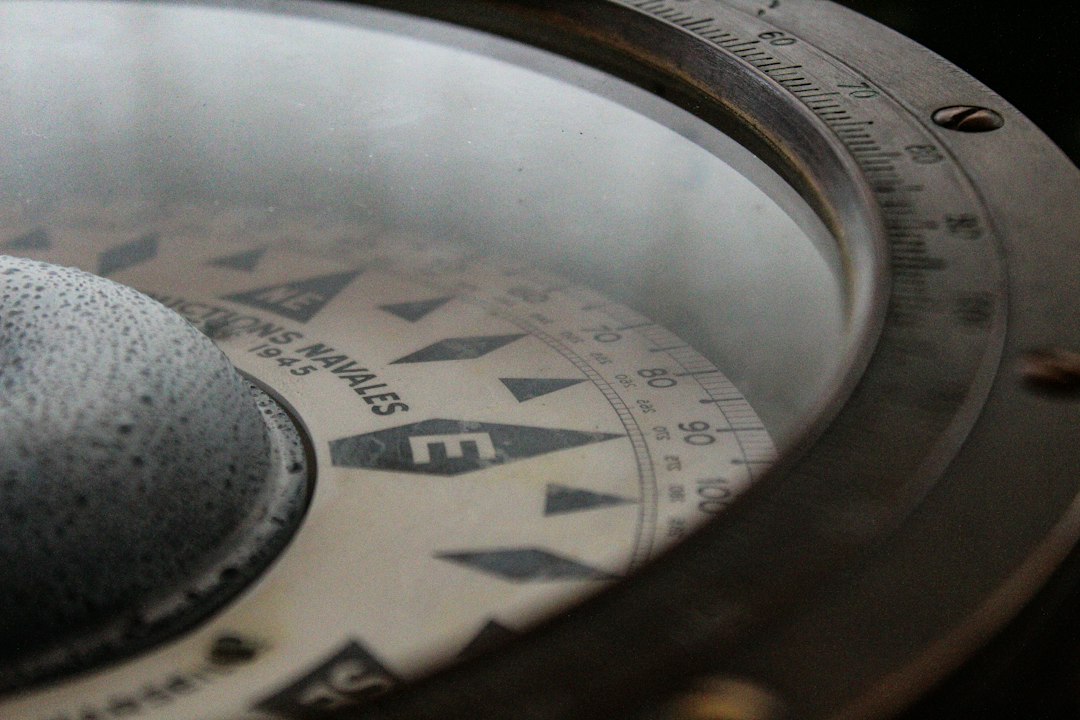 Close view of a compass used for navigation