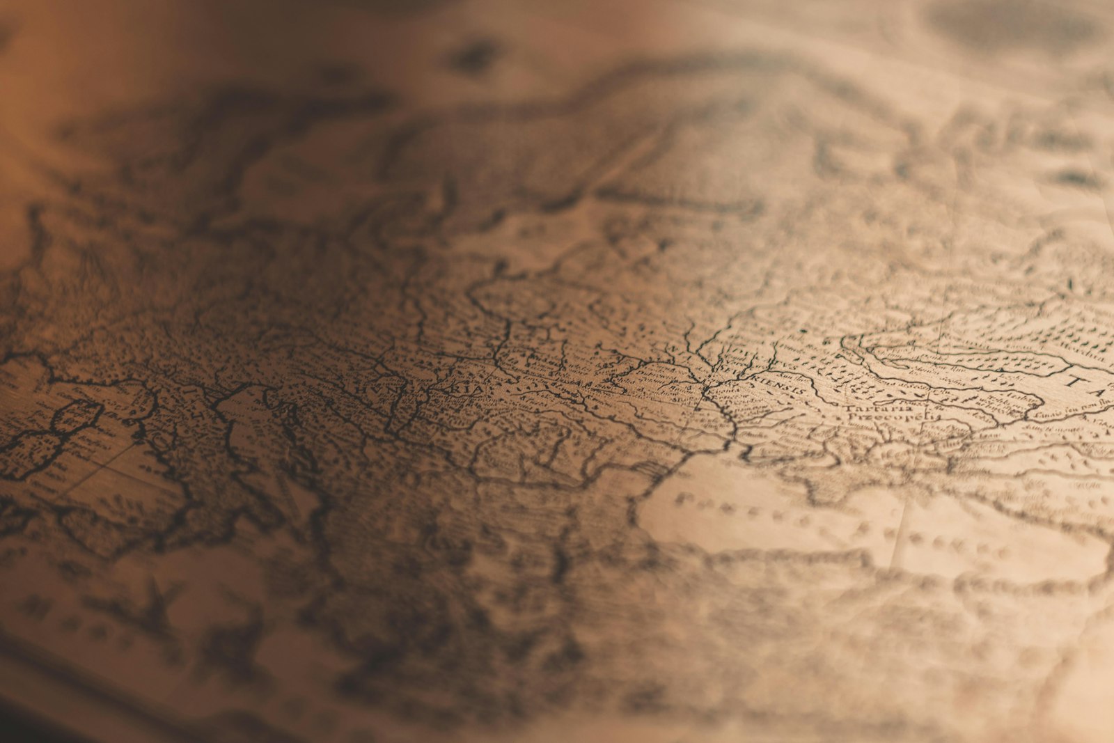 Close view of an antique engraved map