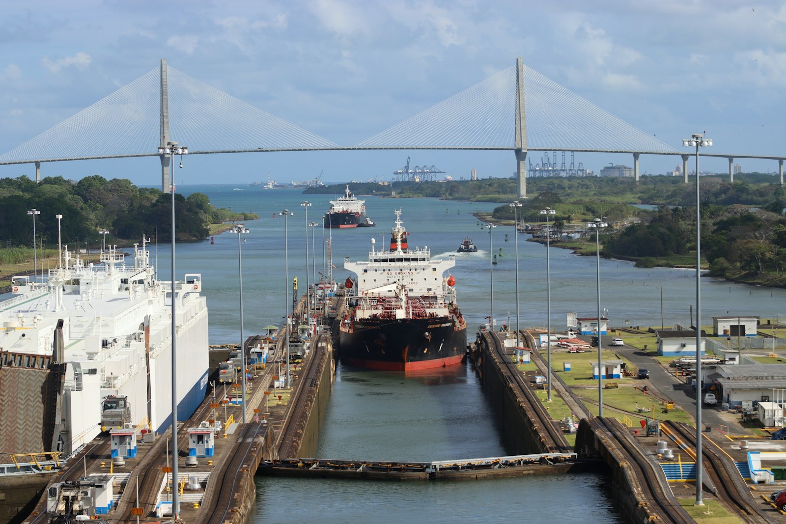 Large ship moving through the Panama Canal