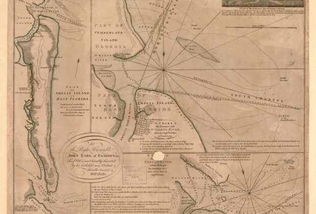 Plan of Amelia Island in East Florida, with charts of St. Mary’s and Nassau rivers — complete historical map sheet
