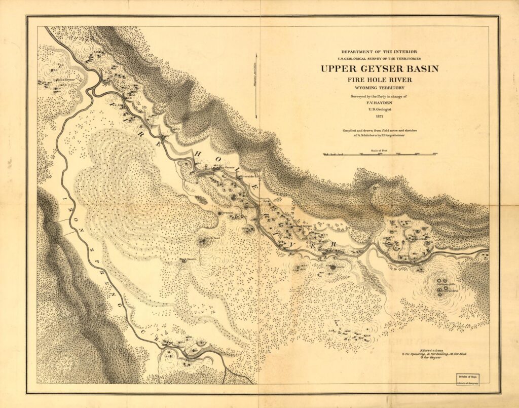 Upper Geyser Basin, Fire Hole River, Wyoming Territory — complete historical map sheet