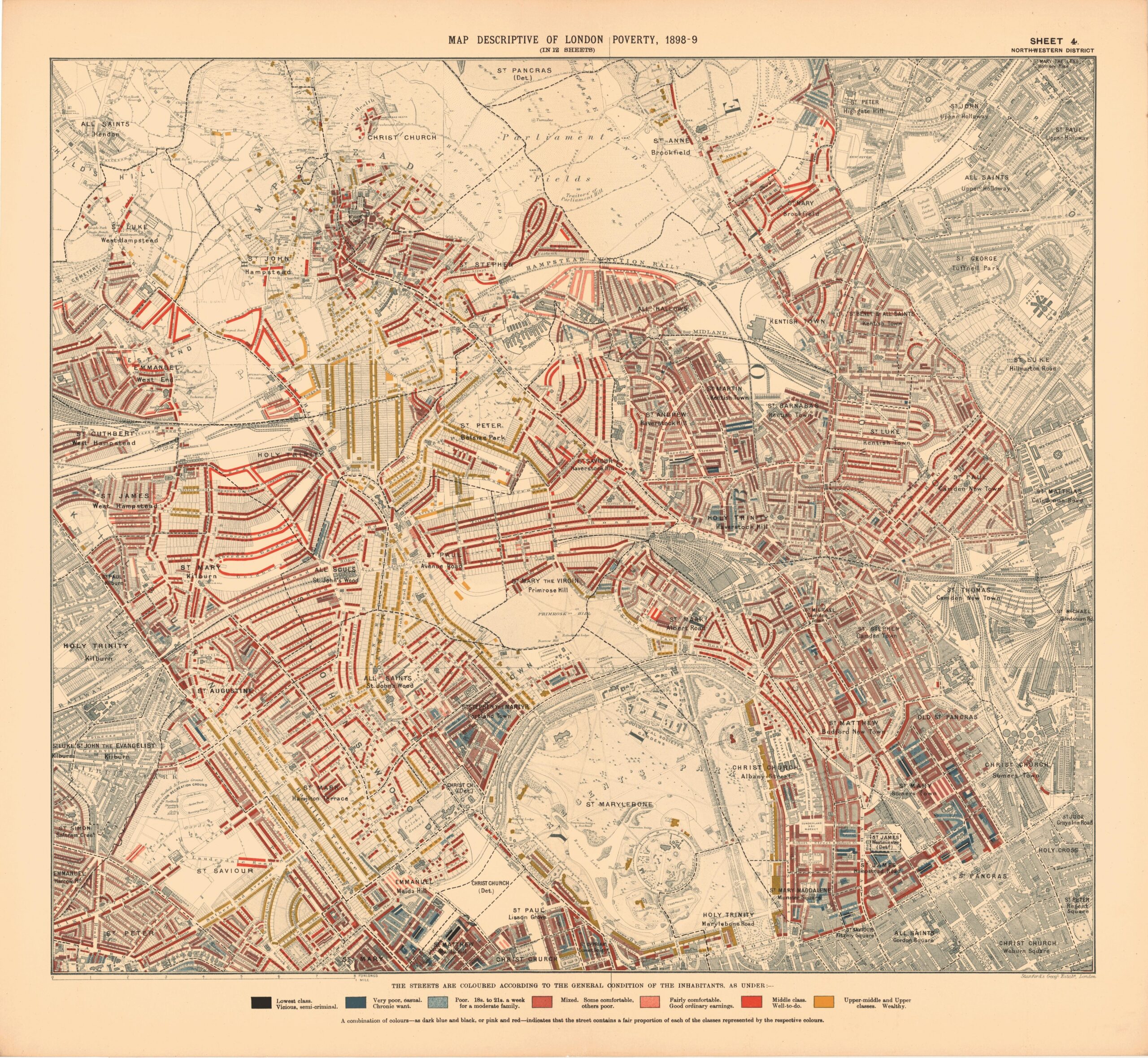Map Descriptive of London Poverty, 1898–1899: Sheet 4, North Western District