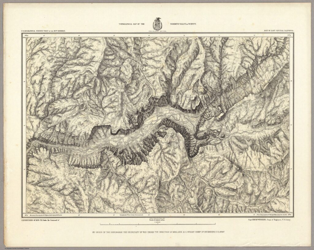Topographical Map of the Yosemite Valley and Vicinity, Preliminary Edition; complete map with original borders and legend