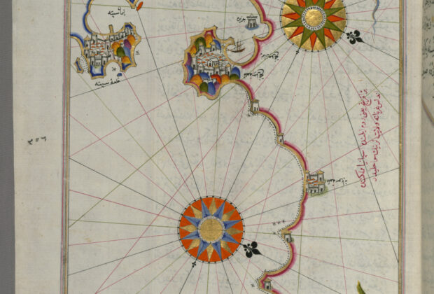 Map of the Strait of Gibraltar with the Cities of Gibraltar and Ceuta; complete Ottoman manuscript folio