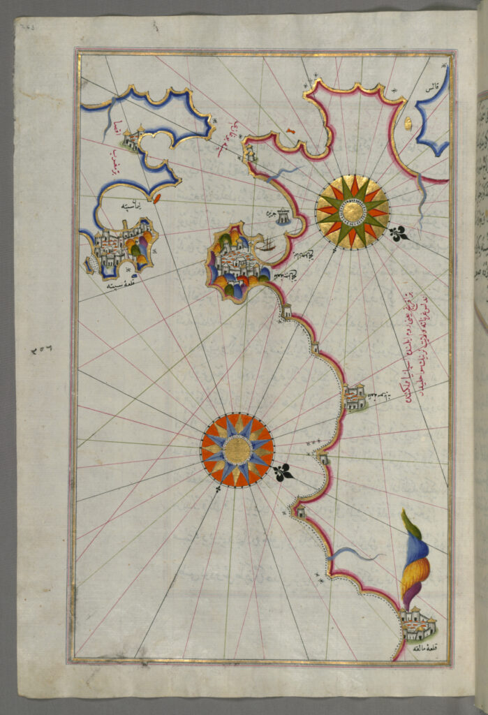 Map of the Strait of Gibraltar with the Cities of Gibraltar and Ceuta; complete Ottoman manuscript folio