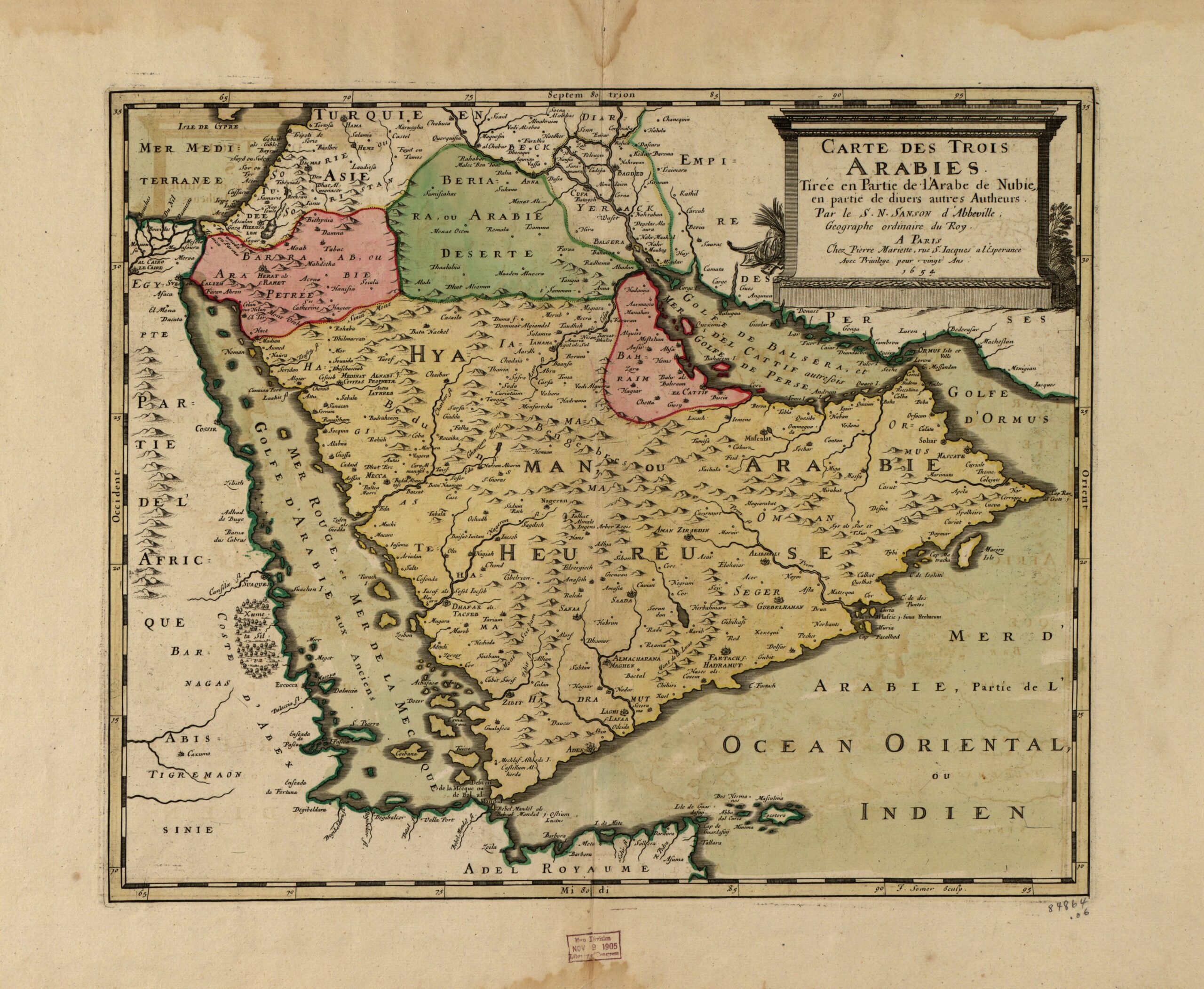 Carte des trois Arabies: tirée en partie de l’Arabe de Nubie, en partie de diuers autres autheurs; complete map sheet