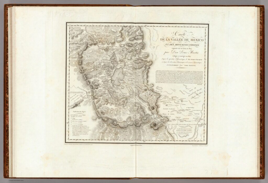 Carte de la Vallée de Mexico et des Montagnes Voisines; complete map with original borders and legend