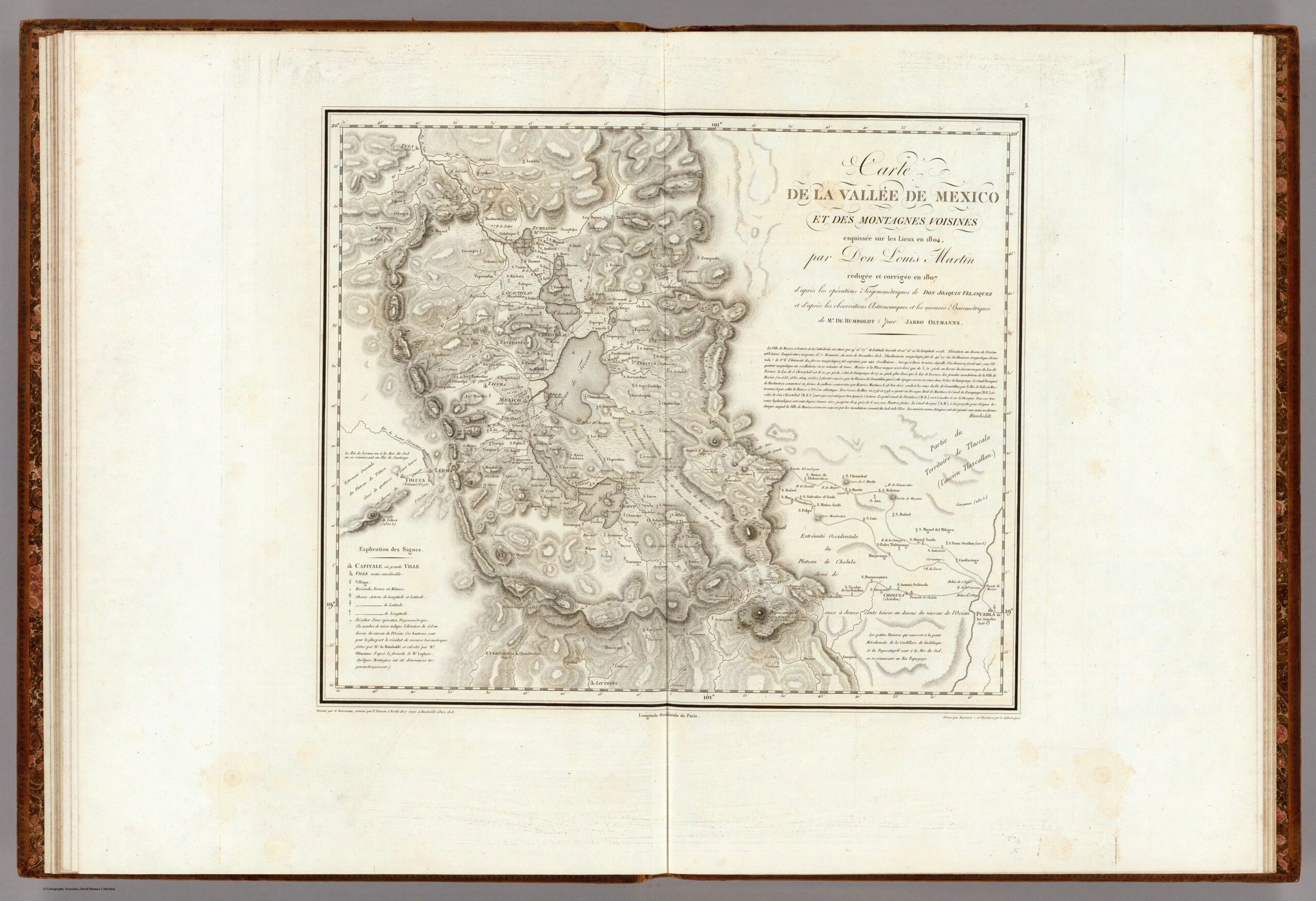 Carte de la Vallée de Mexico et des Montagnes Voisines; complete map with original borders and legend