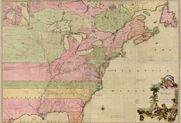 A map of the British and French dominions in North America, with the roads, distances, limits, and extent of the settlements