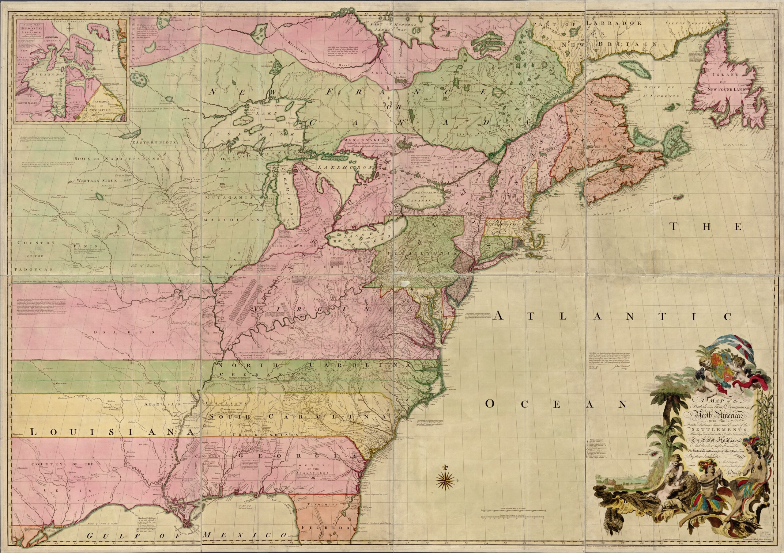 A map of the British and French dominions in North America, with the roads, distances, limits, and extent of the settlements