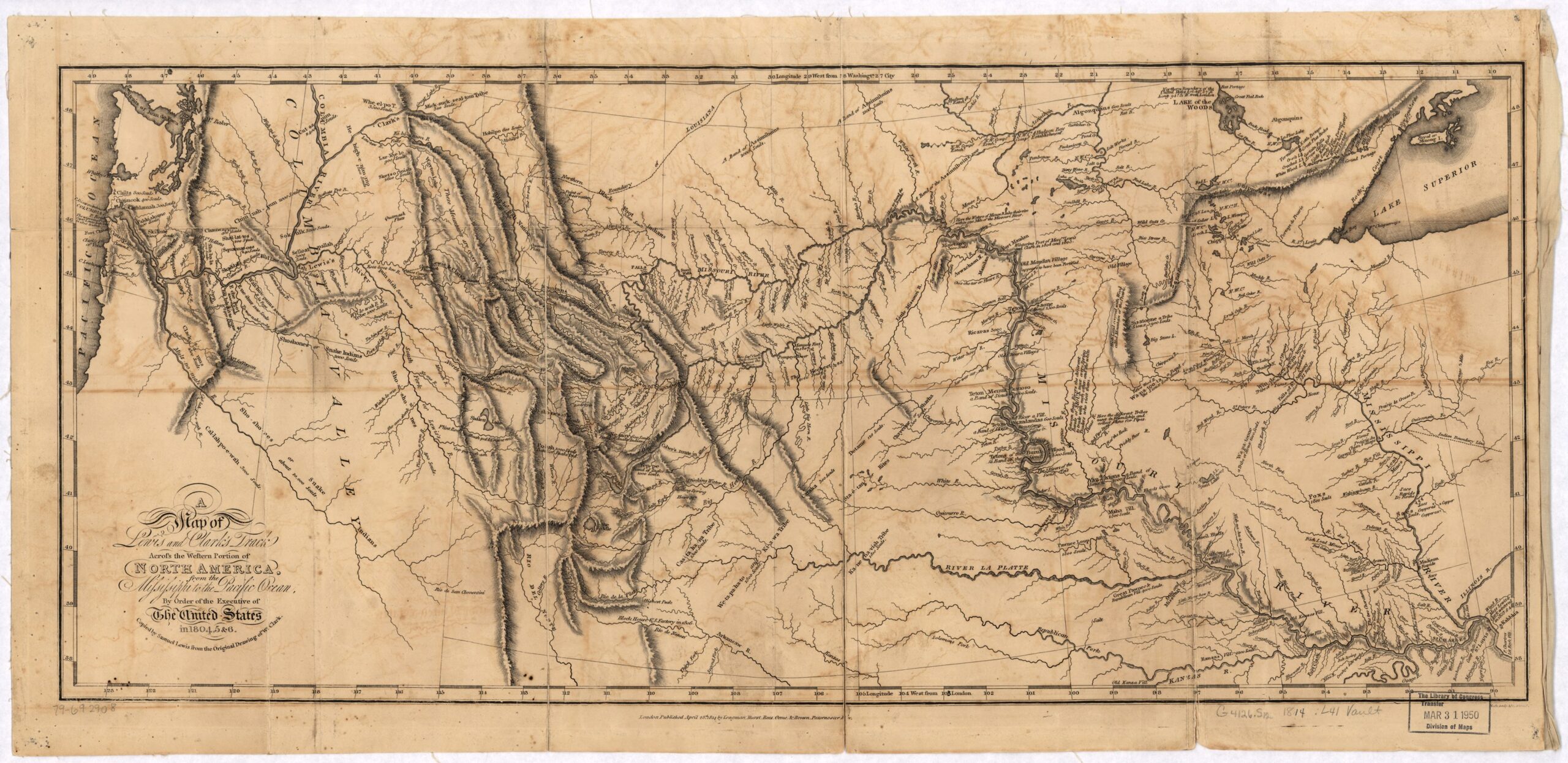 Map of Lewis and Clark's route from the Mississippi River to the Pacific Ocean.
