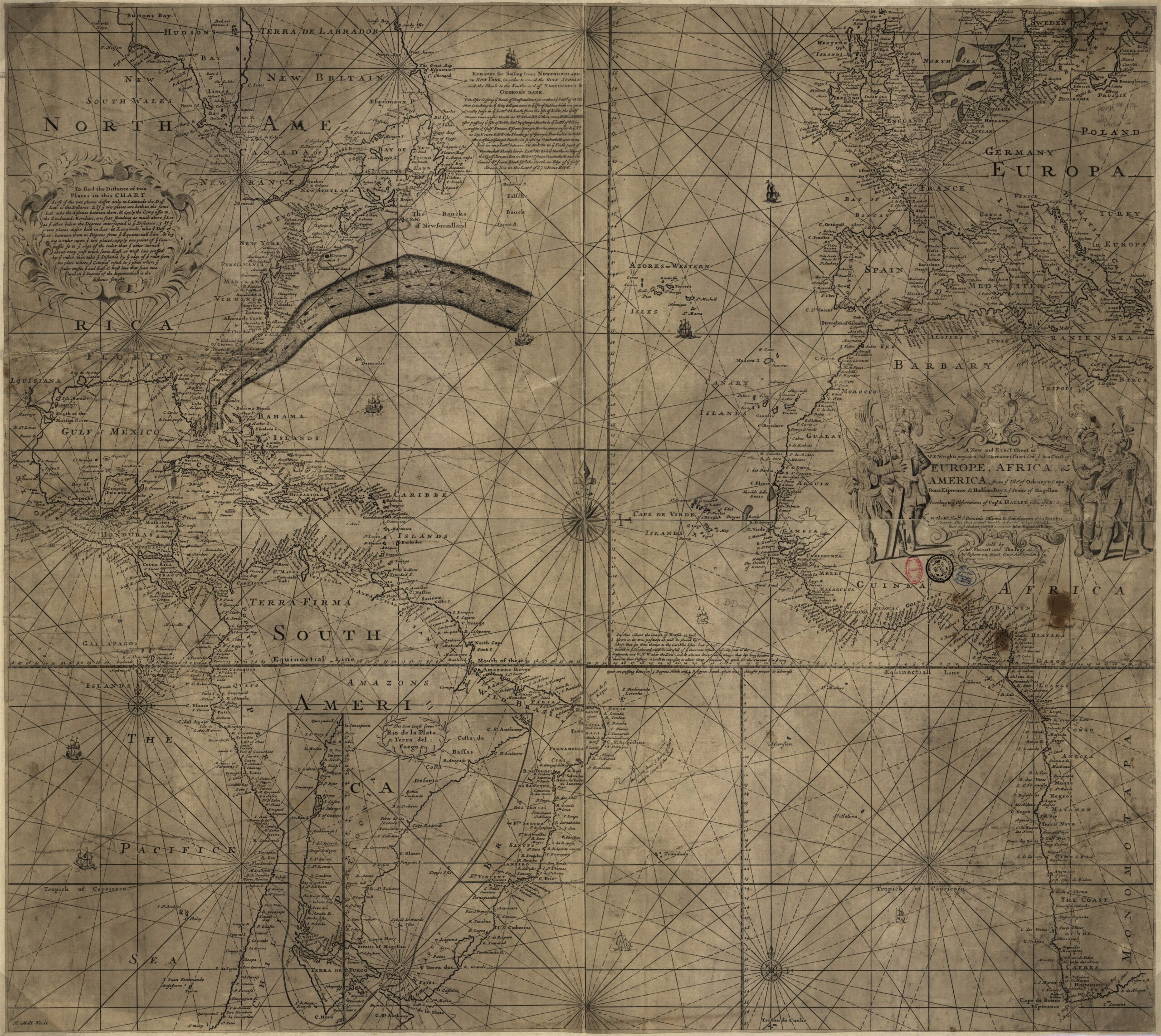 Franklin-Folger chart showing the Gulf Stream across the North Atlantic.