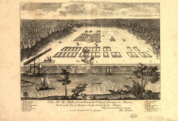 1876 reproduction of a view showing Savannah as it stood on March 29, 1734.