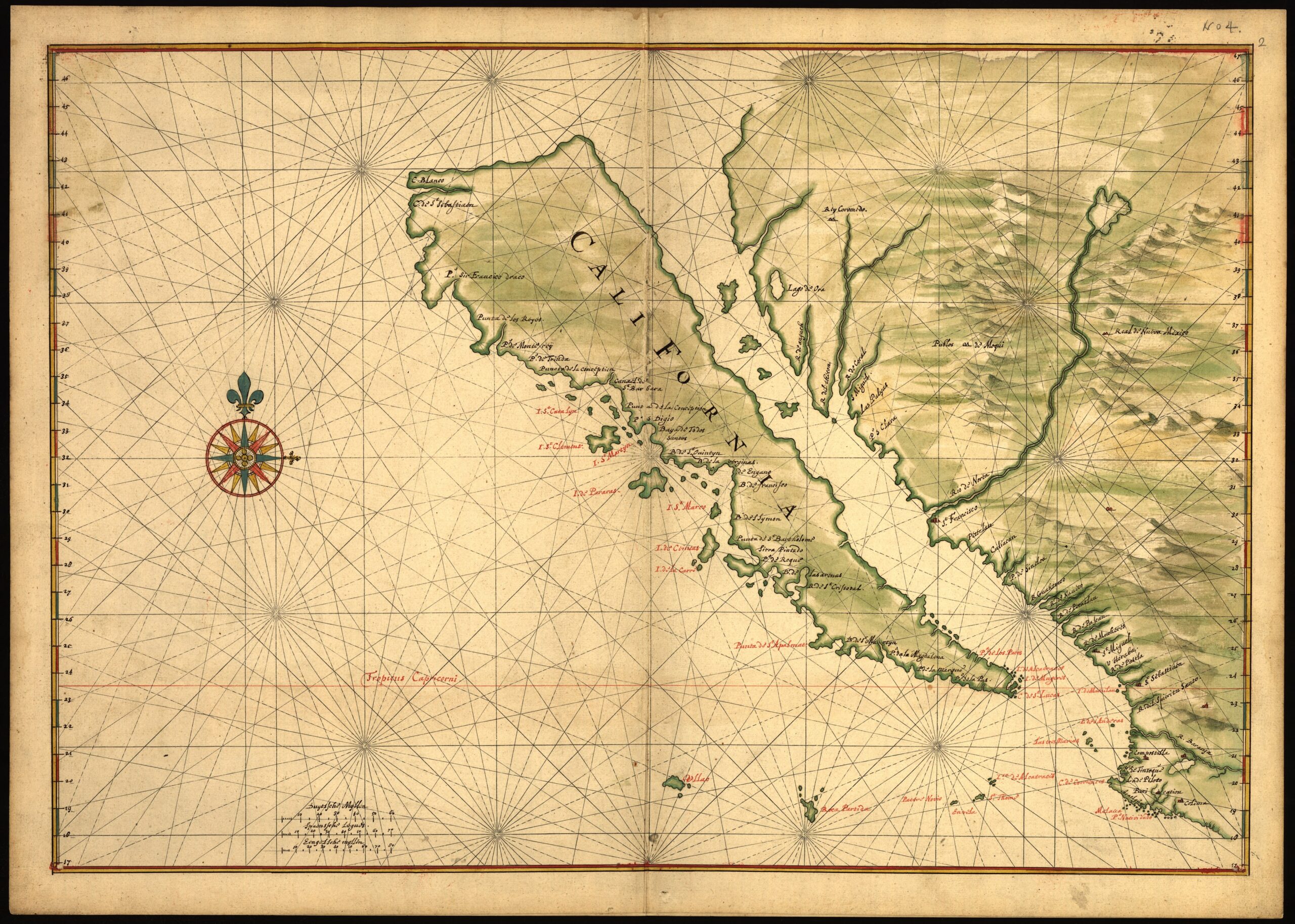 Historical map depicting California as an island separated from mainland North America.