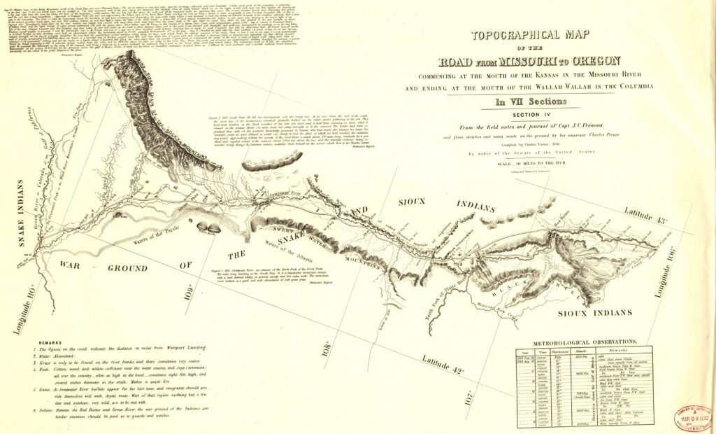 Topographical map of the road from Missouri to Oregon, commencing at the mouth of the Kansas in the Missouri River and ending at the mouth of the Walla-Wallah in the Columbia — Section 4 of 7