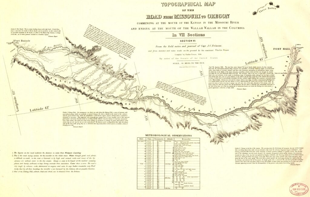 Topographical map of the road from Missouri to Oregon, commencing at the mouth of the Kansas in the Missouri River and ending at the mouth of the Walla-Wallah in the Columbia — Section 6 of 7