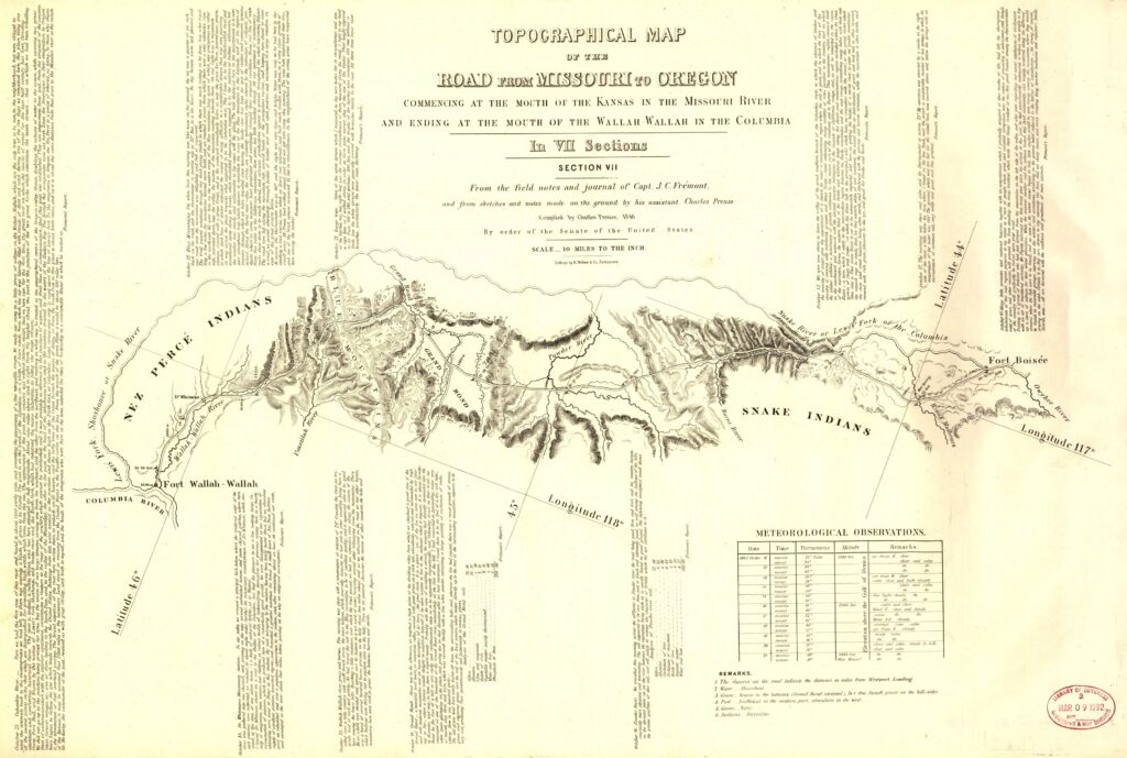 Topographical map of the road from Missouri to Oregon, commencing at the mouth of the Kansas in the Missouri River and ending at the mouth of the Walla-Wallah in the Columbia — Section 7 of 7