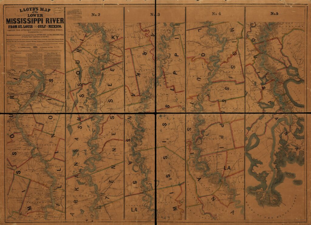 Lloyd's map of the lower Mississippi River from St. Louis to the Gulf of Mexico