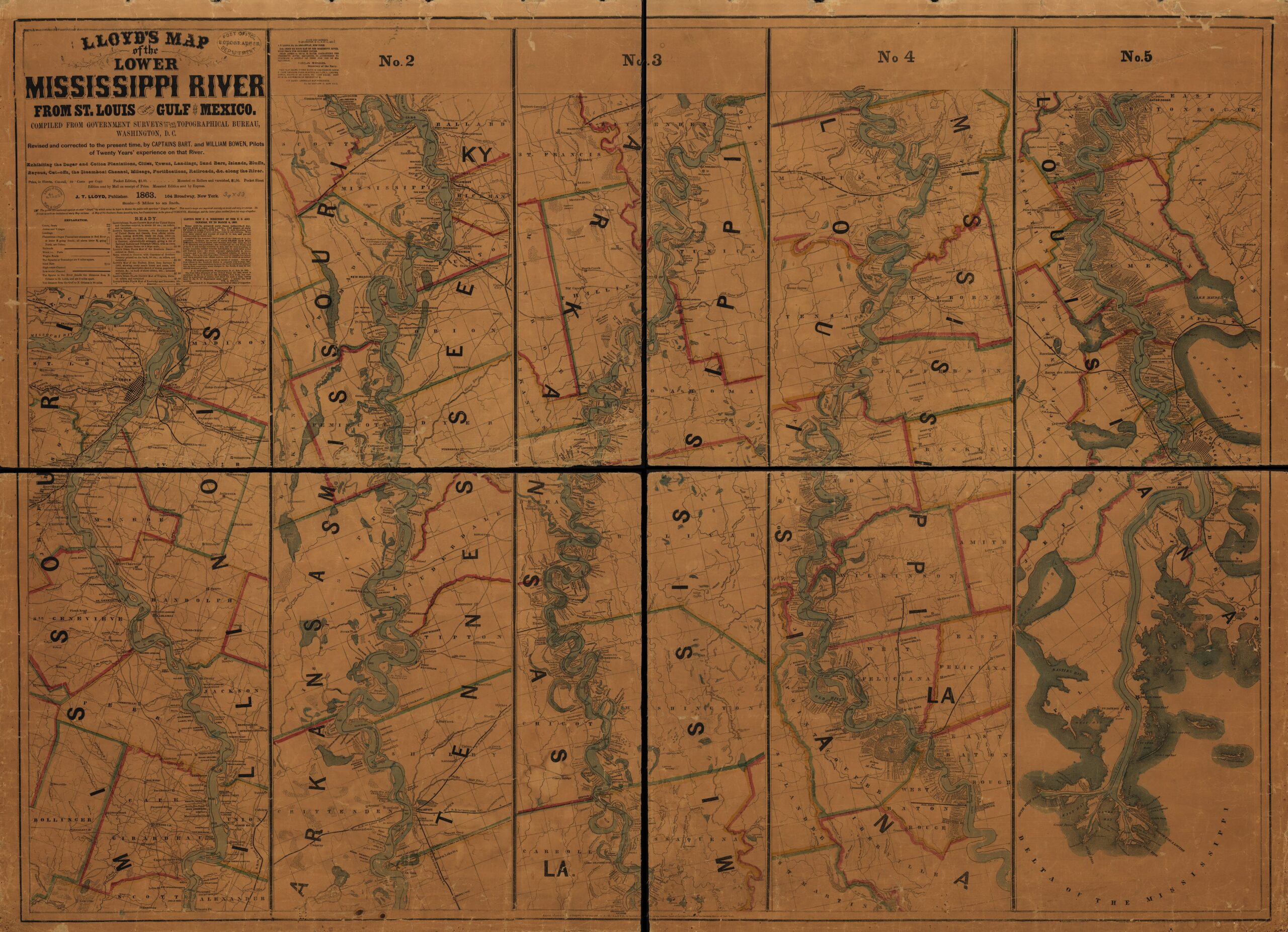 Lloyd's map of the lower Mississippi River from St. Louis to the Gulf of Mexico