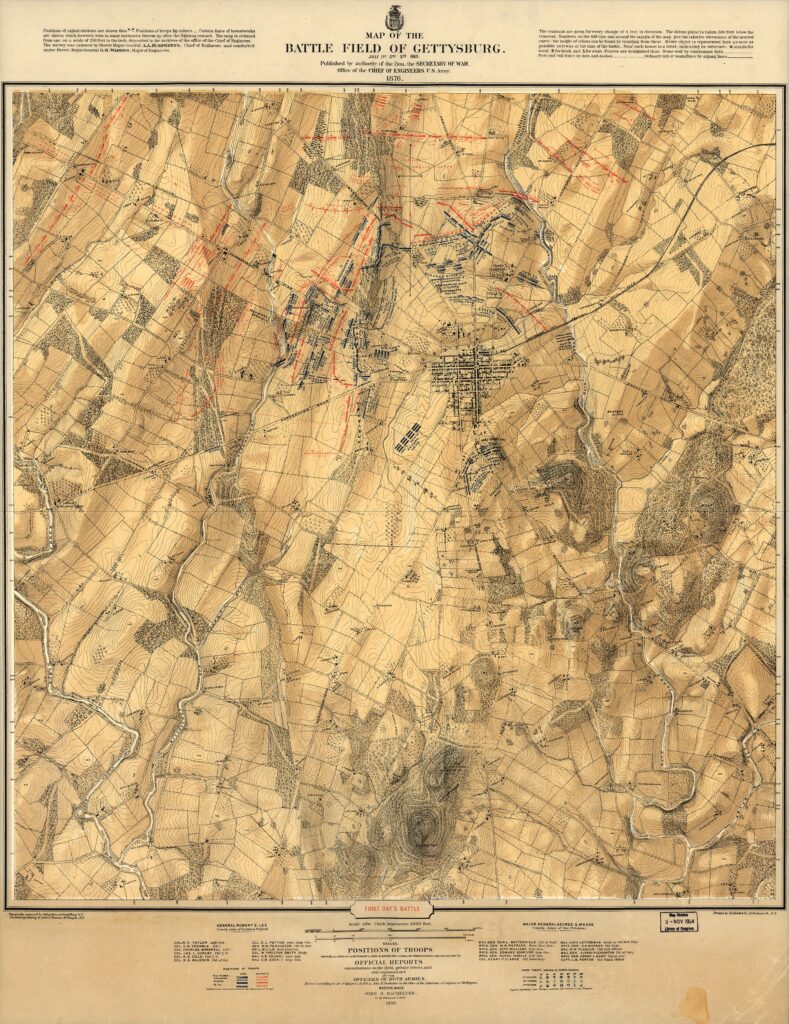 Map of the battle field of Gettysburg. July 1st, 2nd, 3rd, 1863 — First day’s battle, July 1, 1863