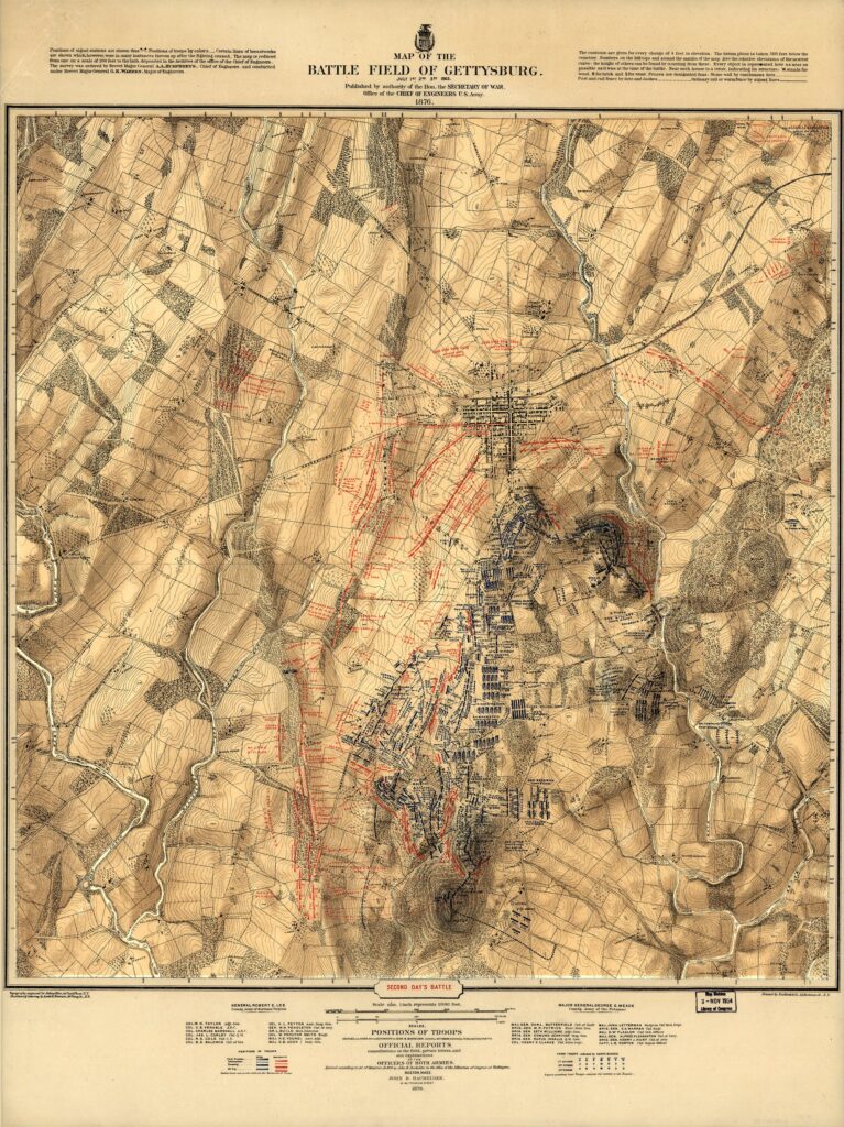 Map of the battle field of Gettysburg. July 1st, 2nd, 3rd, 1863 — Second day’s battle, July 2, 1863