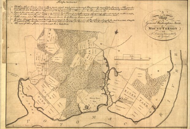 Map of George Washington's Mount Vernon farm, based on a drawing transmitted by Washington.