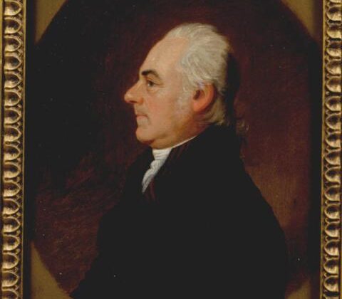 Andrew Ellicott in a dark coat, painted by Jacob Eichholtz in 1809.