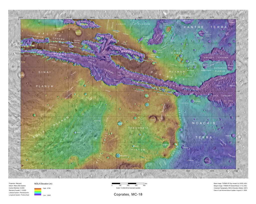Coprates, MC-18: THEMIS Imagery and MOLA Topography — complete selected map sheet