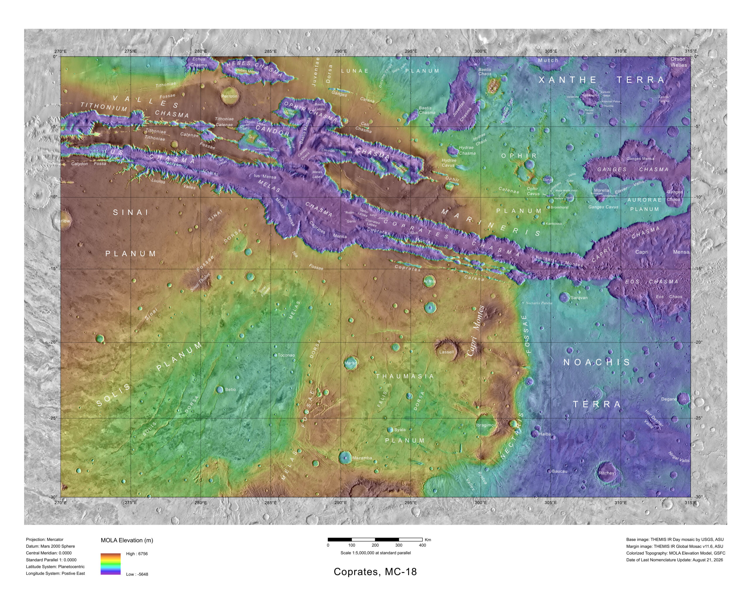 Coprates, MC-18: THEMIS Imagery and MOLA Topography — complete selected map sheet