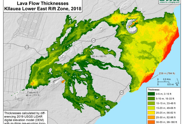 Final Map: Lava Flow Thicknesses, Kīlauea Lower East Rift Zone, 2018 — complete selected map sheet