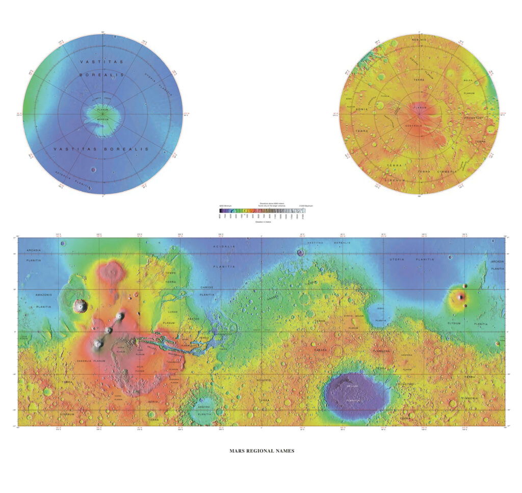 Mars Regional Names: MOLA Global Topographic Map — complete selected map sheet