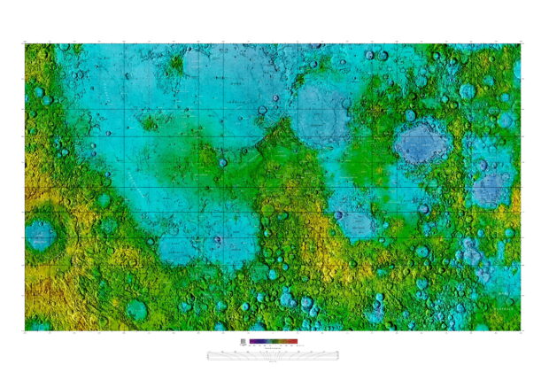 Lunar Near Side: Shaded Relief and Color-Coded Topography — complete selected map sheet