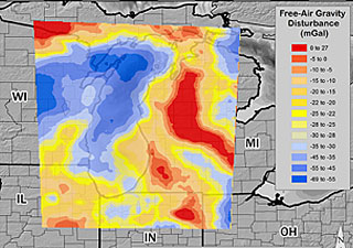 Map of gravity variations measured by NOAA airborne instruments around Lake Michigan