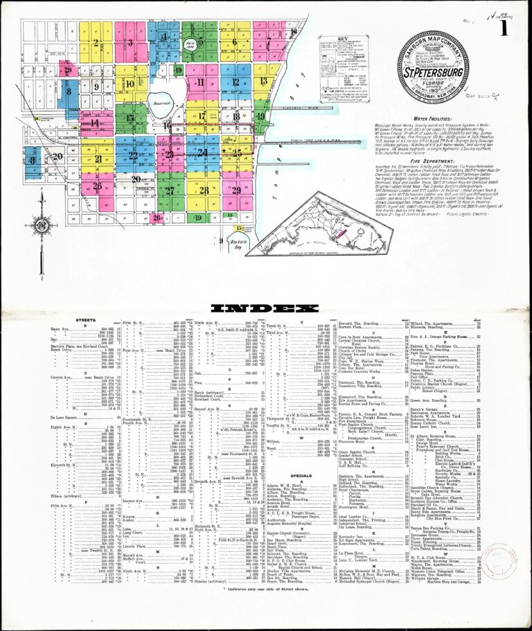 St. Petersburg, Pinellas County, Florida, 1913 — Sheet 1: title, key, index map and street index