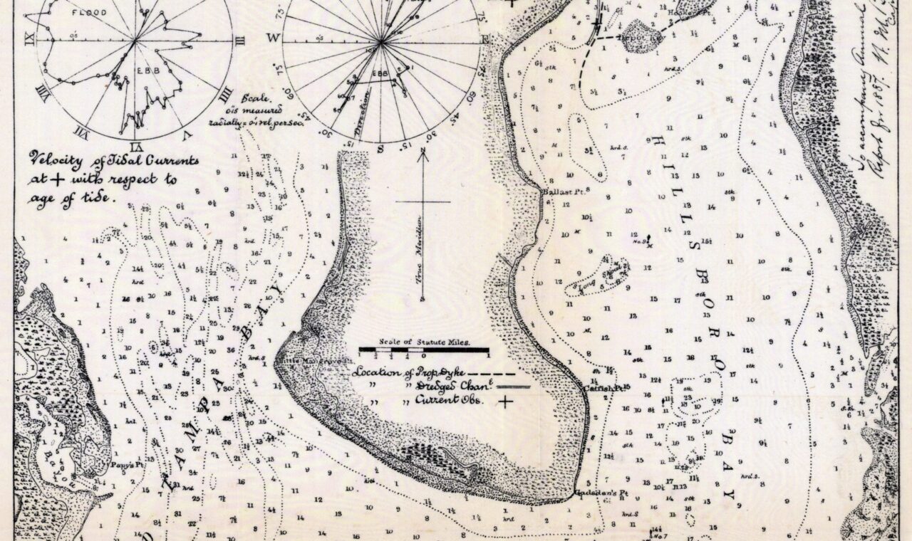 Historic survey map of the head of Tampa Bay, Florida.