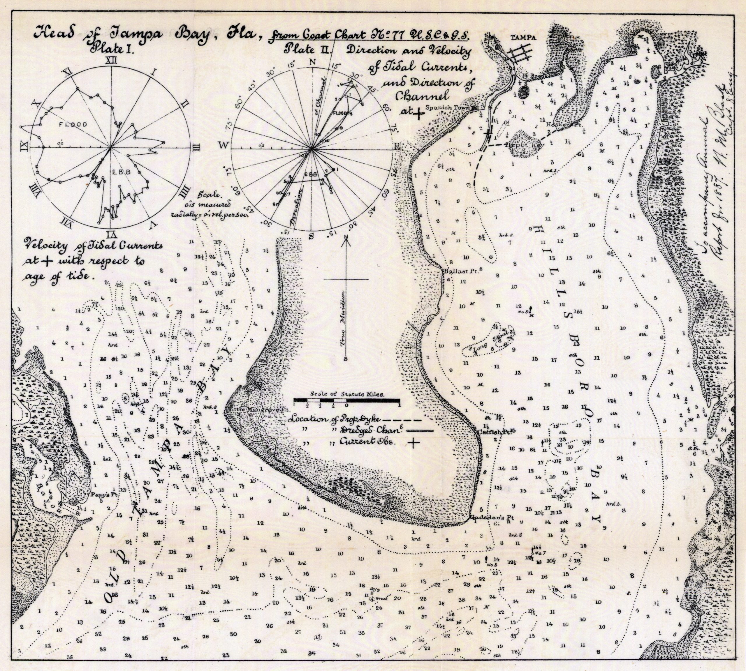 Historic survey map of the head of Tampa Bay, Florida.