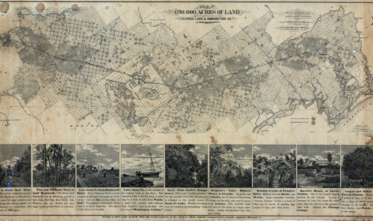 Historic map of 650,000 acres owned and controlled by the Florida Land and Immigration Company.