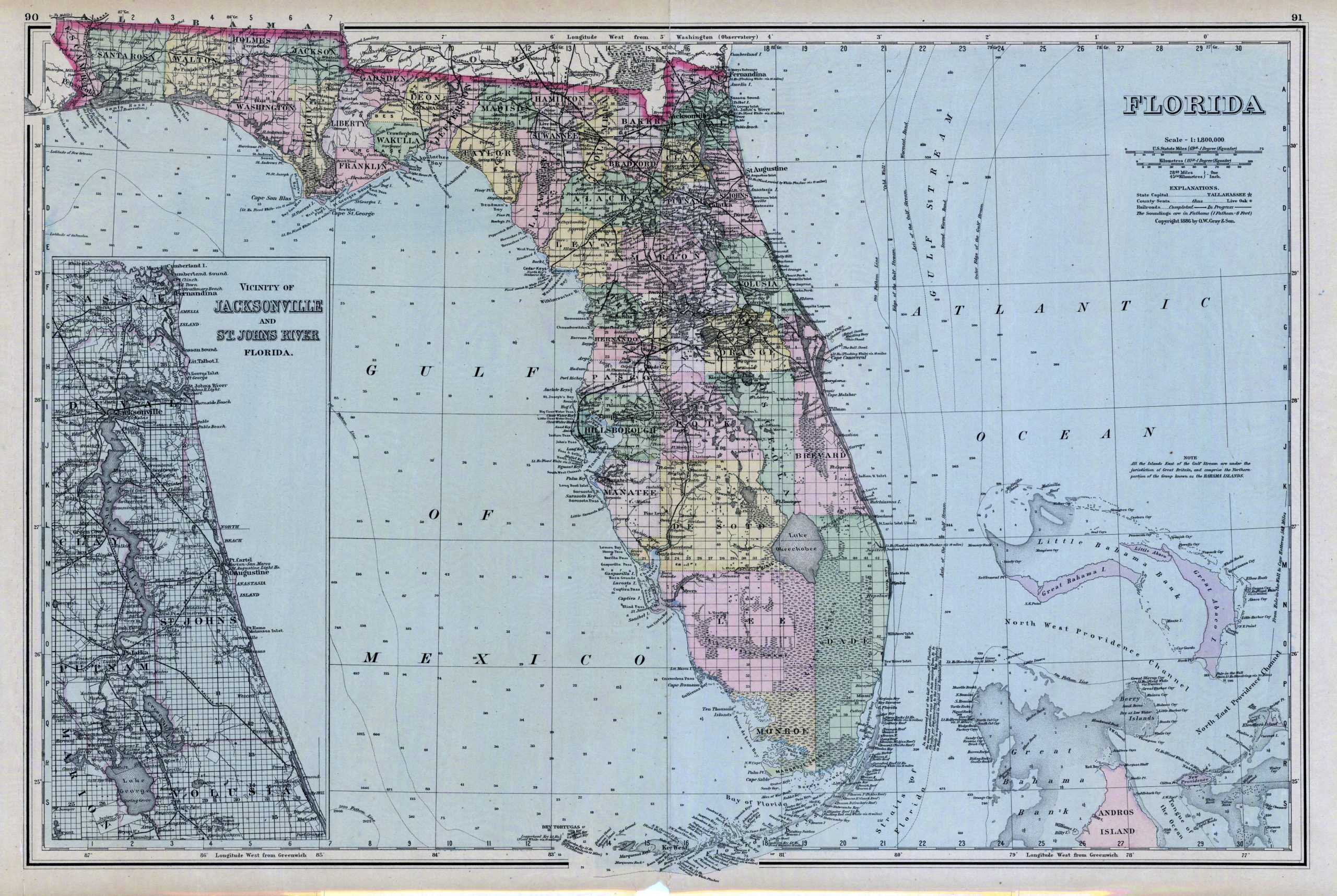 Gray’s historic atlas map of Florida.