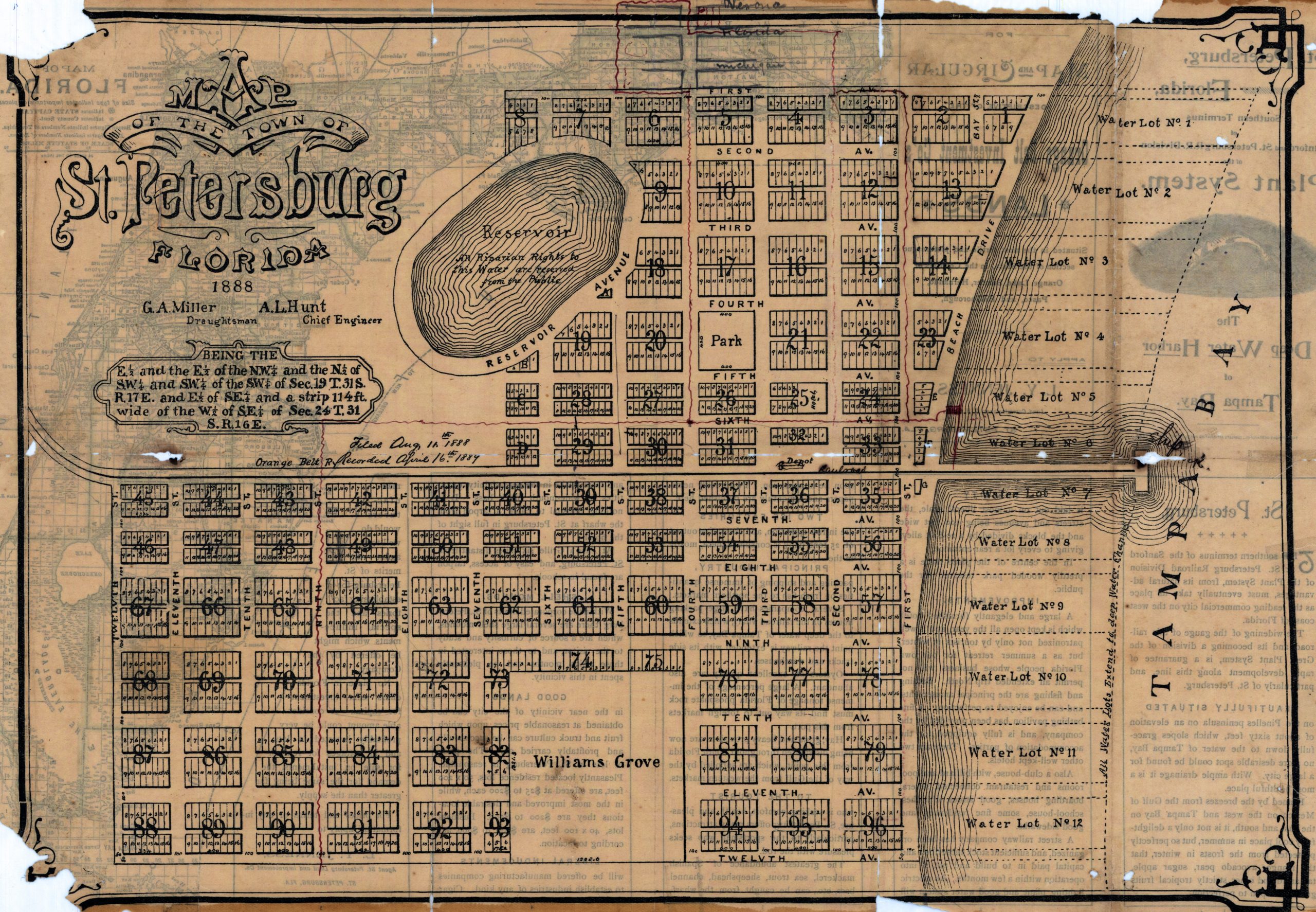 Historic map of the town of St. Petersburg, Florida.