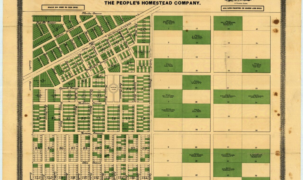 Historical plat of the city of Leroy in Marion County, Florida, showing its street and parcel layout.