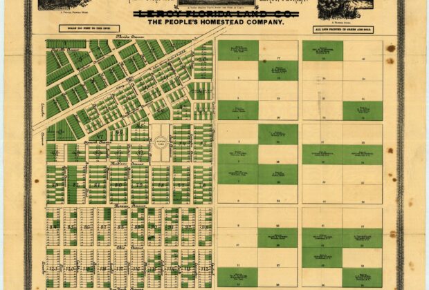 Historical plat of the city of Leroy in Marion County, Florida, showing its street and parcel layout.