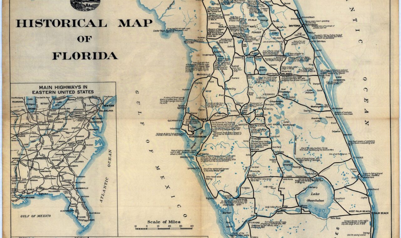 Historical map of Florida published by the American Automobile Association.