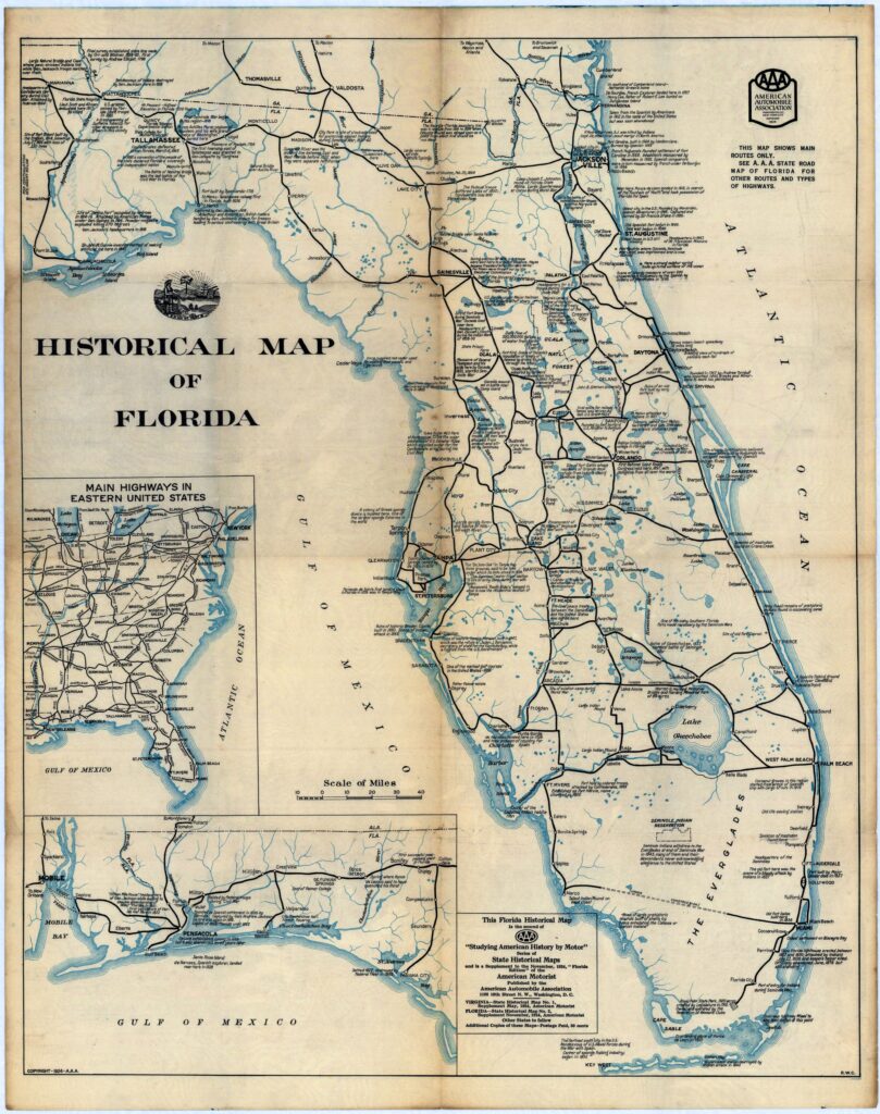Historical map of Florida published by the American Automobile Association.
