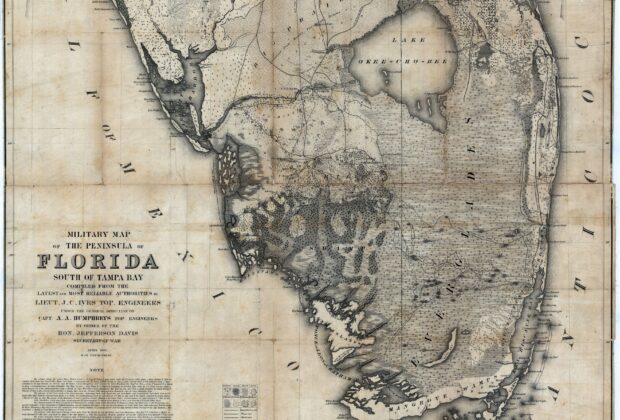 Historic military map of the Florida peninsula south of Tampa Bay, prepared in 1856.