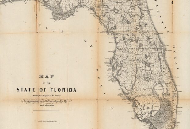 Historic map of Florida showing the progress of surveys across the state.