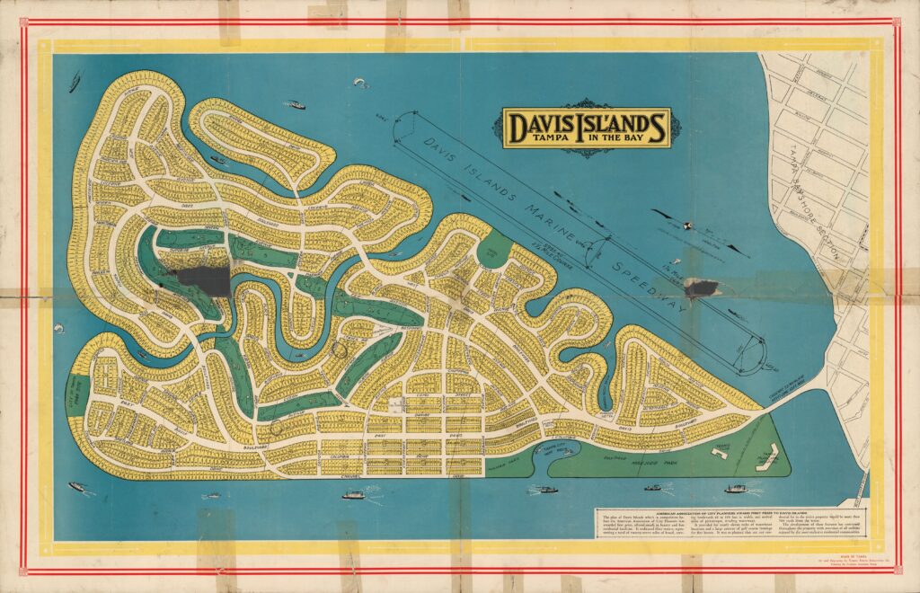 Historic color map of Davis Islands in Tampa, Florida.