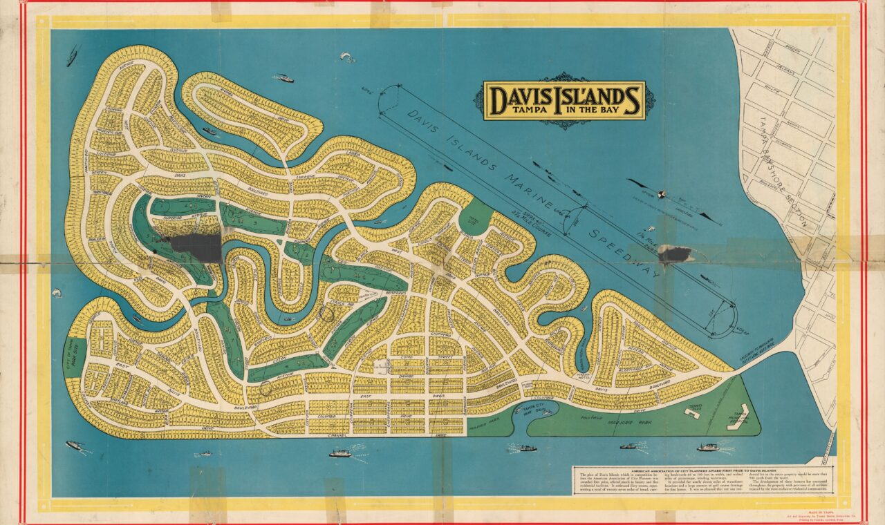 Historic color map of Davis Islands in Tampa, Florida.