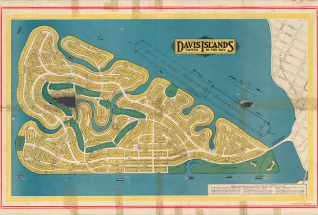 Historic color map of Davis Islands in Tampa, Florida.